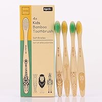 Wake- UK Organic Children's Bamboo Toothbrush | 4 Pack | Soft Fibre Bristles | 100% Biodegradable Handle | BPA Free | Vegan Eco Friendly Kids Toothbrushes