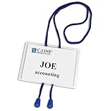C-Line Hanging Style Name Badge Holders with Adjustable Blue Bolo Cord and Inserts, 4 x 3 Inches, 25 per Box (96053)