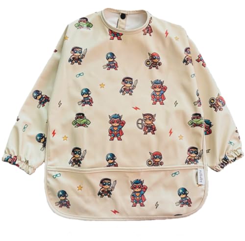 NAIZONE Babero Impermeable con Mangas para Bebé BLW | +12 Meses, Lavable, con Bolsillo – Héroe