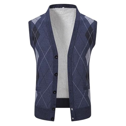 Men Autumn Sweater Vests Waistcoats Male Sleeveless Sweaters Winter Outwear Vests(Blue,L Asia Size)