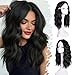ANNISOUL Black Short Wavy Wigs for Women 18Inch Bob Wave Wig Middle Part Synthetic Lace Front Natural Hairline Hair for Daily Party Use
