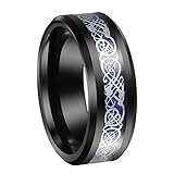 Queenwish 8mm Black Tungsten Carbide Ring Silvering Celtic Dragon Blue Carbon Fibre Wedding Band Size 9