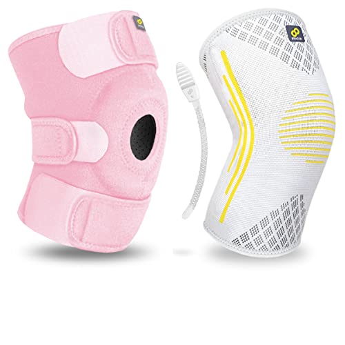 Bracoo KS10 Adjustable Compression Knee Patellar Tendon Support Brace KE92 Knee Compression Sleeve Support for Men Women with Side Stabilizers,1 Count, Large