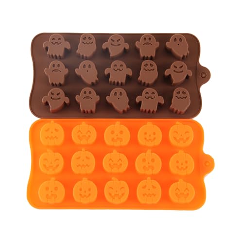 2PCS Halloween Chocolate Molds Pumpkin Ghost Silicone Moulds Trick or Treat Fondant Candy Mold, DIY Baking Wax Melt Mould for Cookies Chocolate Candies Gummy Jello Ice Cube Jelly Frozen Yogurt Ice