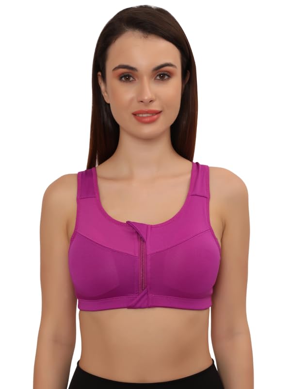 glamoras Women's Sports Bra | Wirefree Full Coverage Sports Bra | High Impact Racerback Design with Front Zip & Removable Pads | Sports Bra for Gym, Yoga, Fitness Workouts Size: S-5XL-picture-20