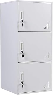 iCHENGGD 3 Door Metal Locker with Locking Door Vertical Metal Cabinet for Office,Home,School,Room Organizer (White)