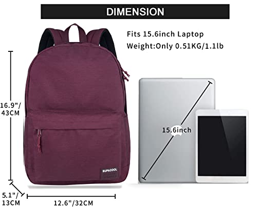 Image of SUPACOOL Casual Laptop Backpack for Men and Women, Backpack for College, USB Charging Port, Lightweight Pack Back(Burgundy Red)