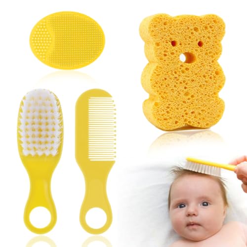 EUYKQNOI Cepillo de baño para bebé, cepillo de masaje de silicona, peine para bebé, peine para niños (4 piezas) (amarillo)