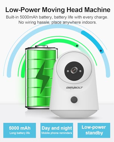 GENBOLT 2K WiFi Indoor House Security Camera Wireless, Pan Tilt Pet Camera with 5000mAh Battery Powered, IP Camera CCTV Nanny Dog Cam Baby Monitor with PIR Detection - Image 3