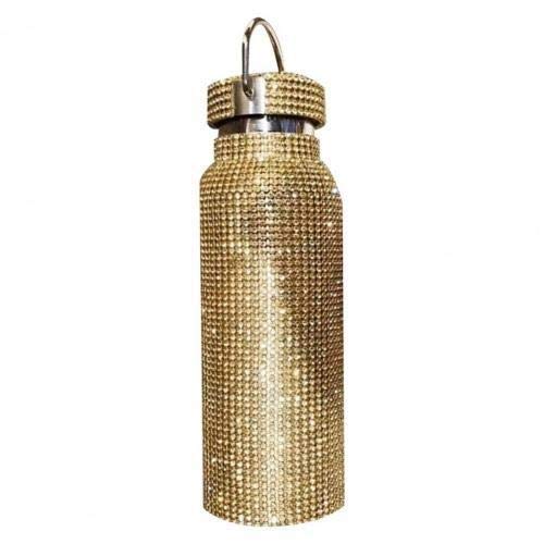 sdfpj Funkelnder High-End-isolierte Flaschen-Blasen Strass-Edelstahl-Thermo-Flaschen-Diamant-Thermo-Wasser-Flasche mit Deckel dauerhaft Thermoskannen (Color : Golden 500ml) Cover