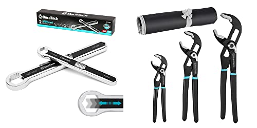 DURATECH Universal Wrench Set & Groove Slip Joint Set, Water Pump Pliers Set, Quick Release Plumbing Pliers, 8-inch, 10-inch, 12-inch, CR-V Steel, Organized in Pouch