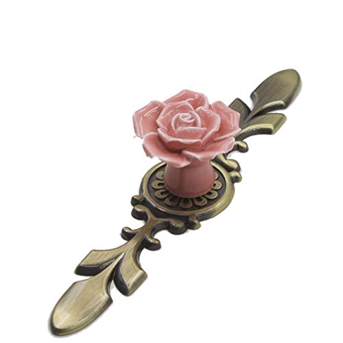 BESPORTBLE 2 peças de puxadores de cerâmica rosa para armário com placa traseira de bronze vintage d