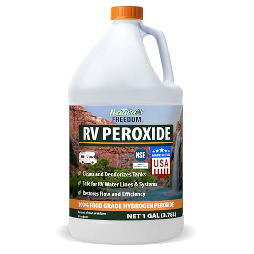 Natures Freedom RV Hydrogen Peroxide Cleans and Deodorizes RV Fresh Gray & Black Tanks Safe for Water Lines & Plumbing Food-Grade Purity Concentrated Strength 1 Gallon NSF Listed
