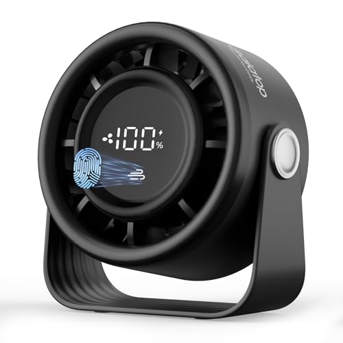 gaiatop Small Desk Fan Rechargeable, 5in Desktop Fan 4000mAh Battery Powered, Touch Control LED Display, 360° Tilt, 5-Speed Strong Wind, for Bedroom Dorm Office Desk, Gifts for Women Men Teens, Black
