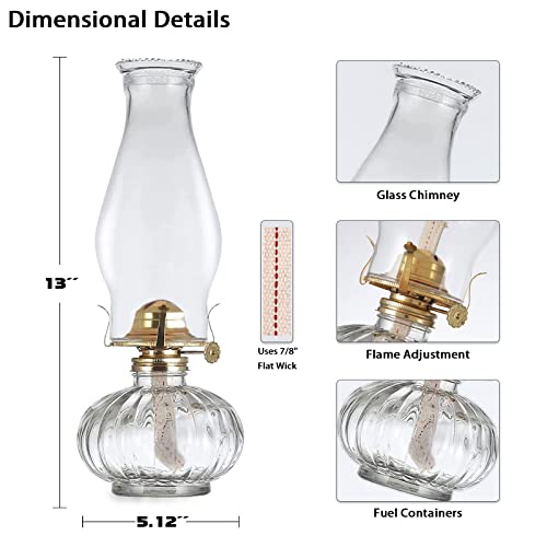 Large Glass Kerosene Oil Lamps Vintage Oil Lamps for Indoor Use Decor Chamber Hurricane Lamp Home Lighting Clear Kerosene Lamp Lantern Classic Rustic Glass Oil Lamp 13 Inch Height - Thumbnail 2