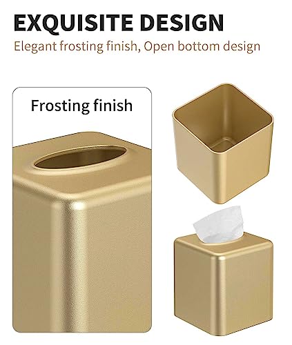 Livelab Tissue Box Cover, Square Metal Tissue Box Holder Modern Decor Facial Napkin Holder Tissue Box Dispenser for Bathroom Vanity Countertop, Living Room, Bedroom, Office - Gold