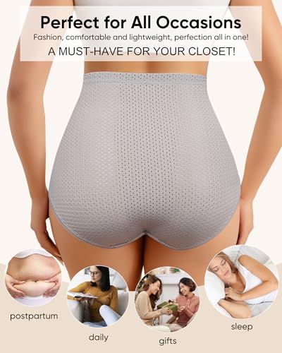 Women's Underwear 4 Pack High Waisted Ladies Panties Lace Nylon Breathable Postpartum Briefs Full Coverage4