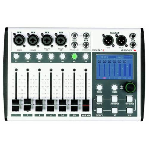 Proel DIGIPAD8 - Mixer Consolle di mixaggio digitale professionale con interfaccia di comando WI-FI incorporata, per tablet o PC con l'app dedicata per iOS, Android, MacOS e Windows, Bianco