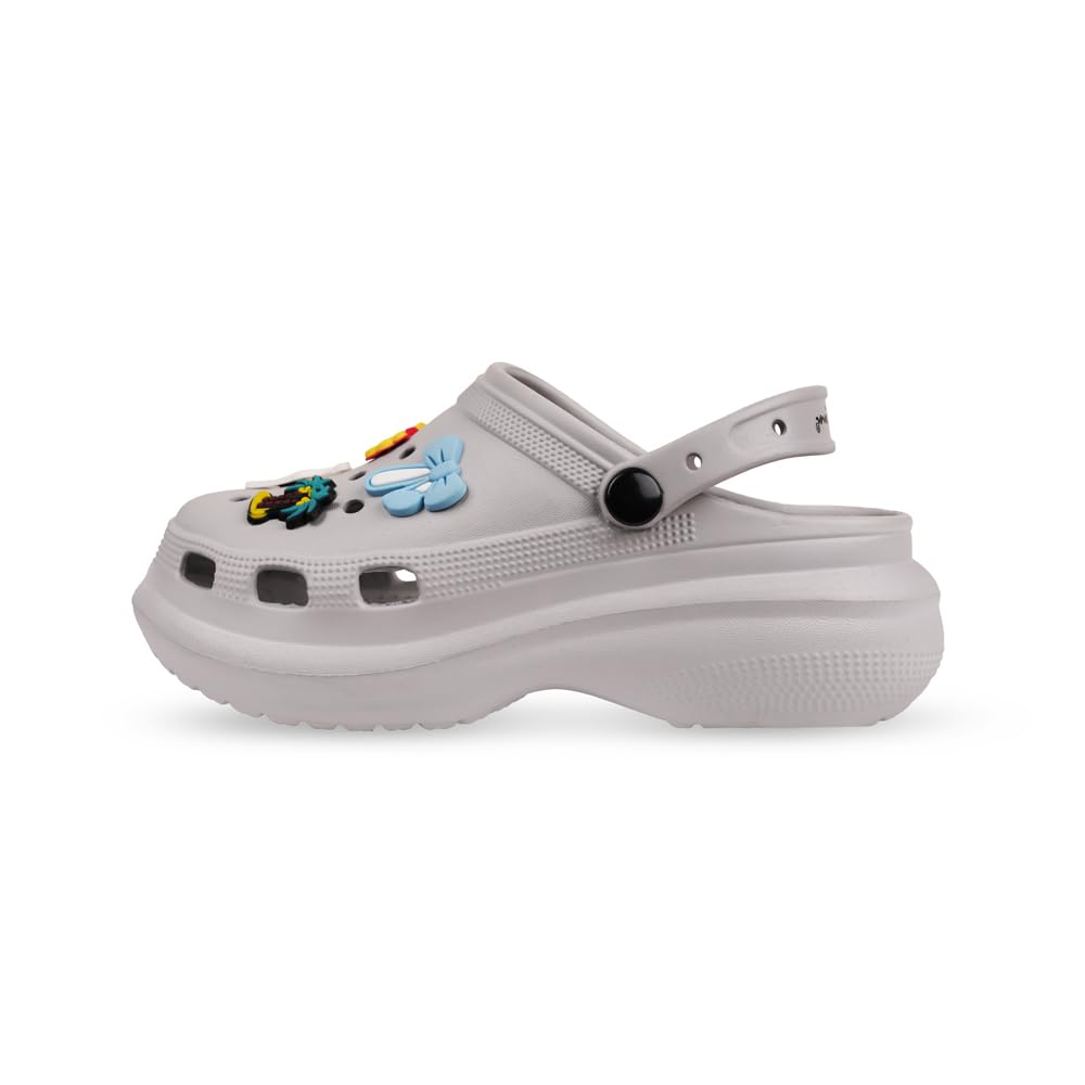 Indifeet - Classic Clogs for Women, Woman Waterproof Clog Shoes, Womens Stylish Platform Shoe, Girls Latest Cute Rubber Footwear with Charms, Ladies Beach floaters Sandals, Grey (B0CZ7BBXDJ) Amazon Price History, Amazon Price Tracker
