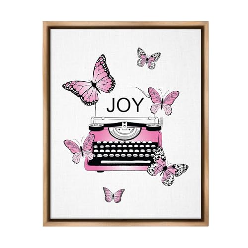 Image of Stupell Industries 'Typewriter with Joy'| Floating Frame Canvas Art | Stupell Industries | Brown, 17 x 21 Inches, Easy to Hang and Sturdy, Made in USA, by Martina Pavlova