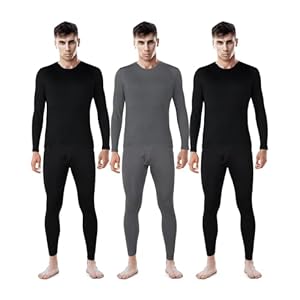 Patelai 3 Sets Men’s Thermal Underwear Long Underwear Base Layer with Fleece Lined for Winter Cold Weather