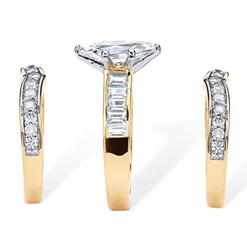 PalmBeach Yellow Gold-Plated Marquise Cut Cubic Zirconia Baguette Cut Bridal Ring Set Sizes 6-102