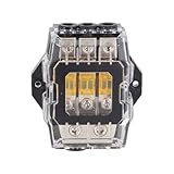 4 Gauge Power Distribution Block with 8 Gauge Wiring Harness, Marine Grade Fused Block with Brass Conductive Terminal Block and High Temperature Polycarbonate Cover for Amplifier(3way)