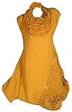  Damen Sommer Lagenlook zipfel Leinen Tunika Kleid Wasserfall Bluse 44 46 48 50 L XL XXL Gelb Shirt Top Print Urlaub Strand (48)