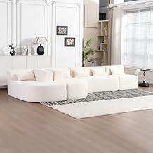 143.7" Upholstered Sofa Set with 2 Movable Chaise Lounge and 5 Back Pillows, Free-Combined Sofa Couch, 5-Seat Modular Sectional Sleeper for Living Room Apartment Office Beige-N70