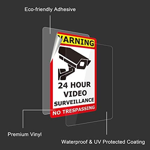 10 Pack 24 Hour Video Surveillance Sign, Wisdompro CCTV Security Camera Sign, 4 x 6 Inch No Trespassing Warning Sticker, Indoor or Outdoor Use for Home, Business - UV Protected & Waterproof