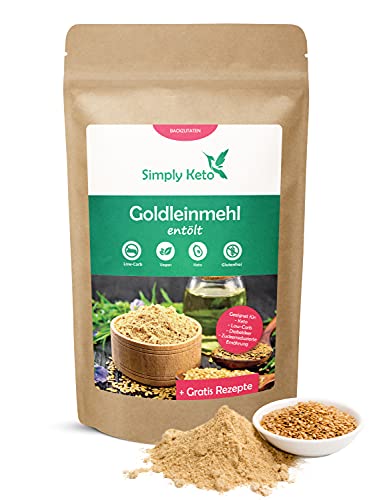 Simply Keto Goldleinsamenmehl Lower Carb* (500g) - Goldleinmehl entölt aus Goldleinsamen - Mehl-Alternative & Ei-Ersatz - Reich an Protein & Ballaststoffen - Ketogene Ernährung - Vegan & Glutenfrei
