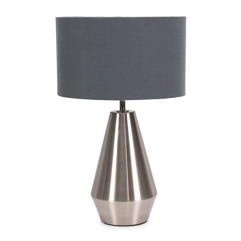 ValueLights | Silver Metal Touch Dimmer Table Lamp with Charcoal Grey Drum Shade | Home Décor, Bedside & Desk Lamp
