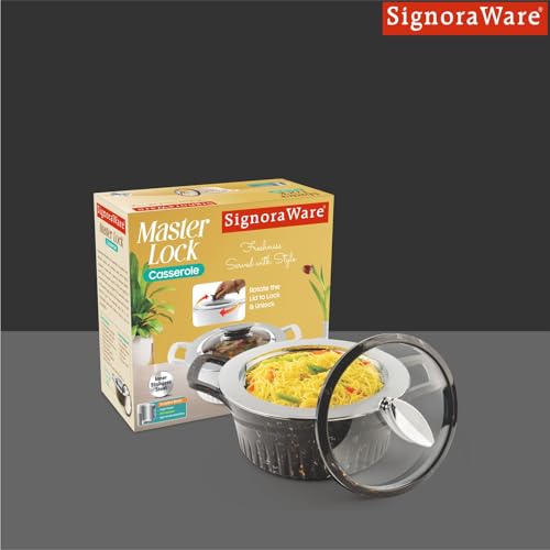 Image of SignoraWare Master Lock BPA Free Plastic Casserole with Glass Lid | Airtight & Leakproof | Microwave Safe | Perfect for Home, Kitchen & Gifting | Ideal for Storing & Serving Hot Meals (1 Ltr |Black)