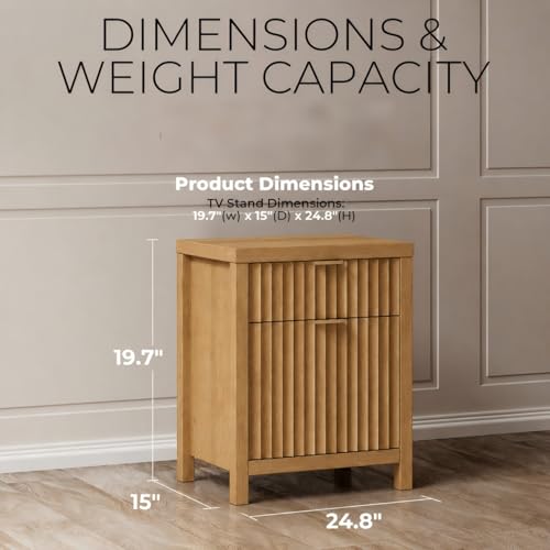 Image of Walsham Fluted Nightstands Set of 2 with Charging Station, Golden Oak
