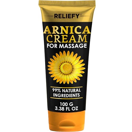 Reliefy Crema de árnica extra fuerte de 100 ml, crema intensiva de árnica para hematomas e hinchazón, crema muscular natural para músculos y articulaciones, gel de acción rápida, extracto de árnica