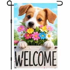 Brown puppy with pink blooms