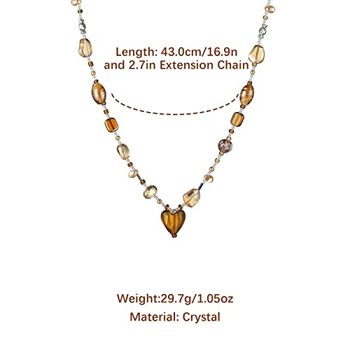 Hzman Bohemian Amber Stone Glass Beaded Beads Choker Necklace For Women Girls Love Heart Handmade Adjustable Necklace Jewelry Gift #TOP4