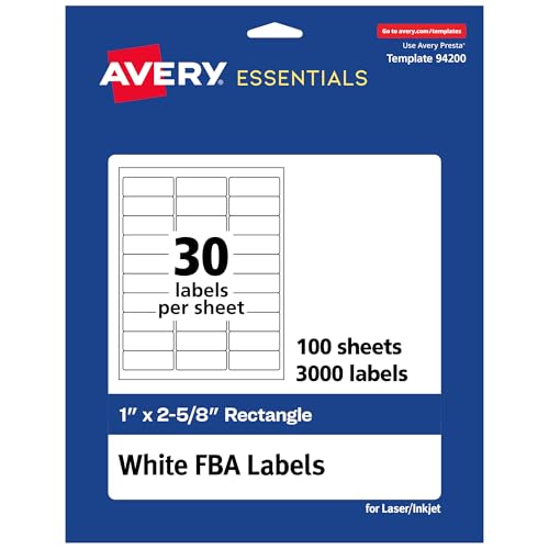 Avery Matte White FBA Labels, 1" x 2‑5/8" Rectangle, 3,000