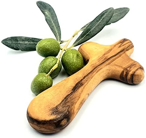 Zuluf Hand Held Olivewood Comfort Cross Bethlehem | Olive Wood Clinging Medium Wooden Cross from Bethlehem | Religious Christian Gift & Certificate of Authenticity | CRS002 9.5cm / 3.7 Inches
