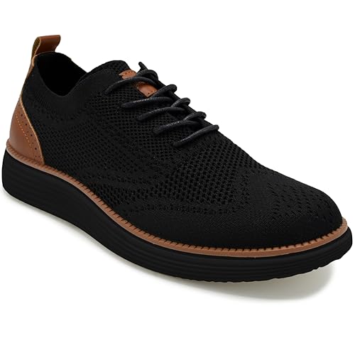 AKADEMIKS Mens Olney Wingtip Knit Oxford, Sleek Breathable Dress Shoes Black/Black, Size 132