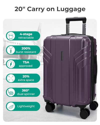Image of BAGSMART Carry On Luggage 22x14x9 Airline Approved, Crimson Purple | Spinner Wheels, TSA Lock, Lightweight Hard Shell, Suitcase,22x14x9 Airline Approved,