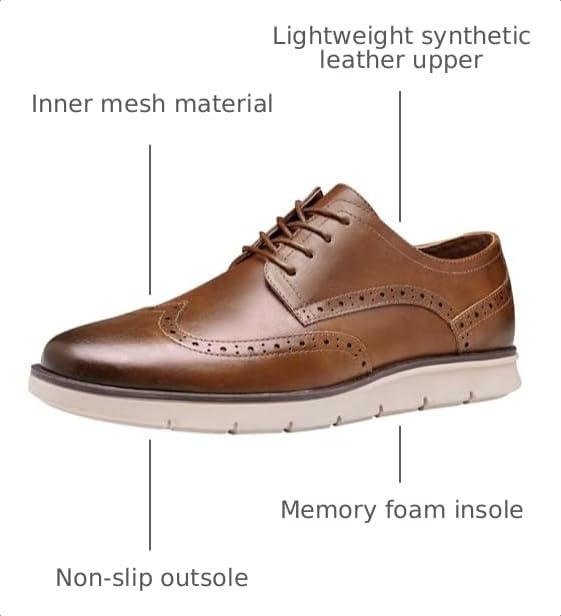 Image of Jousen Mens Dress Shoes Comfortable Business Casual Sneakers | Casual Dress Shoe Style Classic Plain-Toe Oxford Design Removable Footbed Work & Office Wear