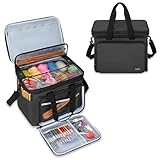Teamoy Knitting Bag, Yarn Tote Organizer with Cover and Inner Divider (Sewn to Bottom) for Crochet Hooks, Knitting Needles(up to 14”), Project and Supplies, Black(No Accessories Included)