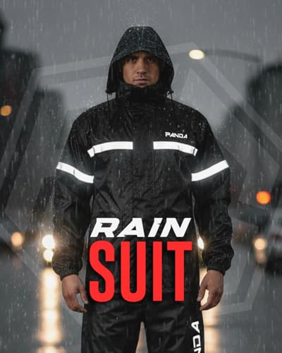 Motorcycle Rain Suit for Men & Women All Season Outdoor Waterproof 2 Piece Lightweight Breathable Reflective Rain Jacket Pant (BLACK, LARGE)