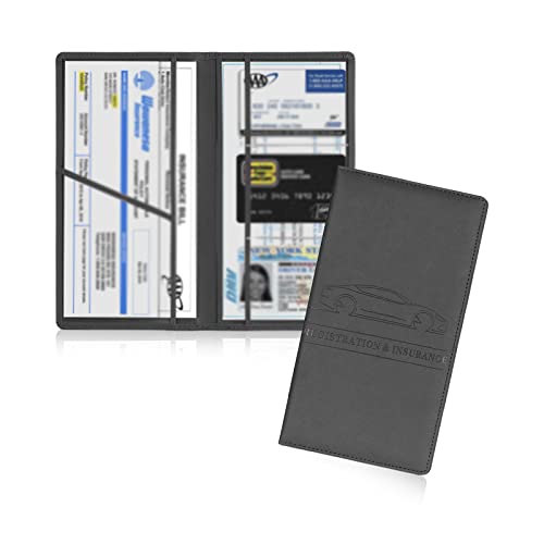 Jawmoy 1 PC Car Registration and Insurance Card Holder, Leather Car Organizer Holder Wallet for Essential Documents, Cards and Driver License, Auto Truck Compartment Accessories (Black)