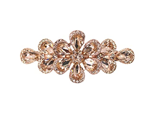 Faship Gorgeous Champagne Rhinestone Crystal Floral Hair Barrette Clip