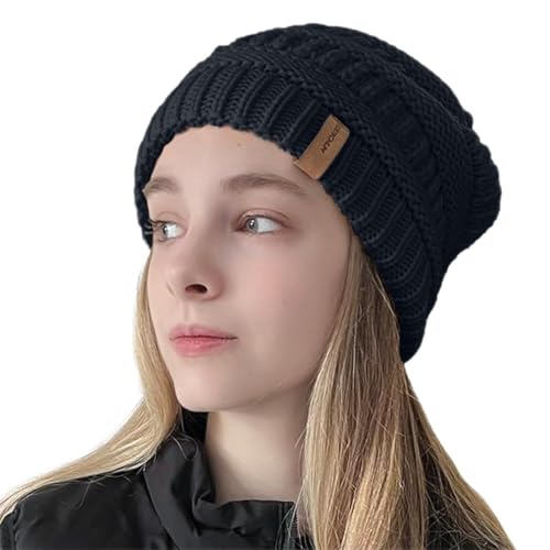 Bodychum Womens Slouchy Beanie Winter Hat Thick Fleece Lined Knit Skull Cap Beanies for Women(Black)