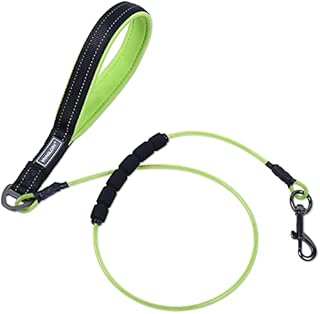 VIVAGLORY 182CM Chew Proof Dog Lead, Chew Resistant Twisted Stainless Steel Wire Rope Metal Leash with Padded Handle, Black