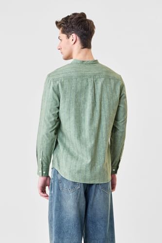 Image of SNITCH Men Casual Shirt | Regular Fit Full Sleeve Mandarin Collar Striped Design | Polyester Cotton Linen Blend & Breathable Fabric for Smart Casual