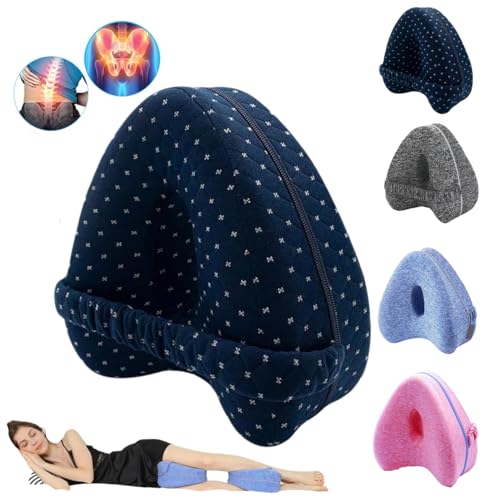 Lmuwecno Knee Pillow for Side Sleepers Side Sleeper Pillow Memory Foam Support Leg Pillow with Strap Soothing Relief for Hip Joints Sciatica Back (Navy Blue)